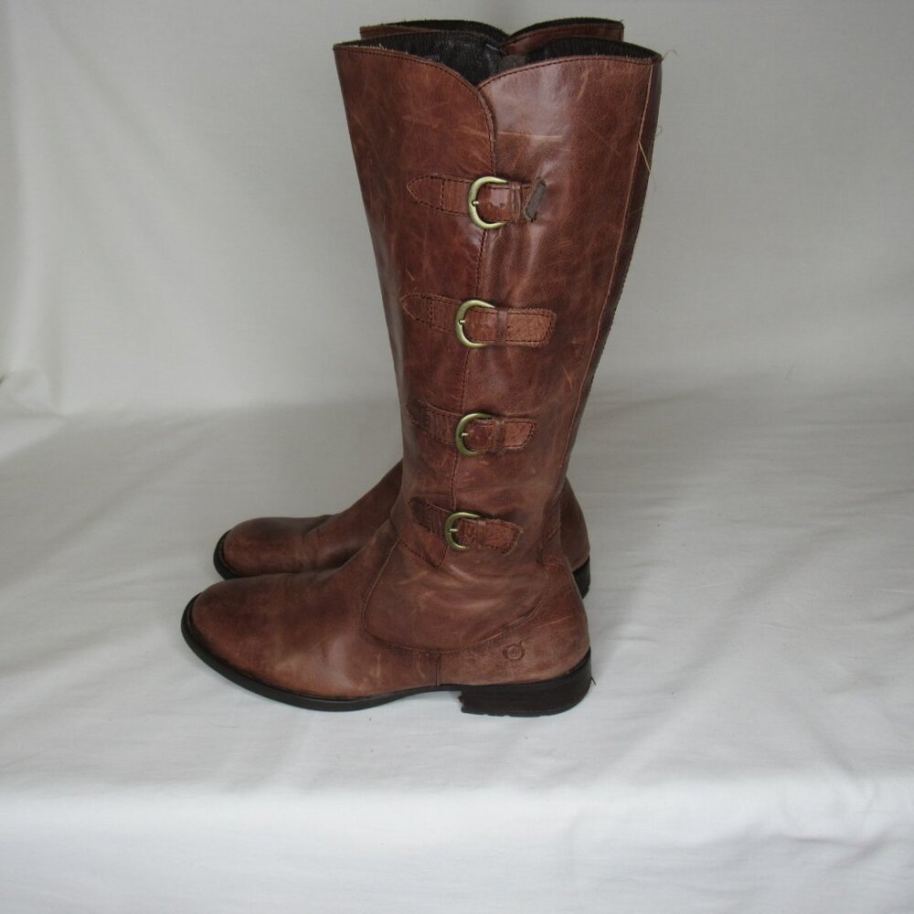 Born Brown Leather CUATROS Knee High Riding Boots Women's 10 - Picture 3 of 9